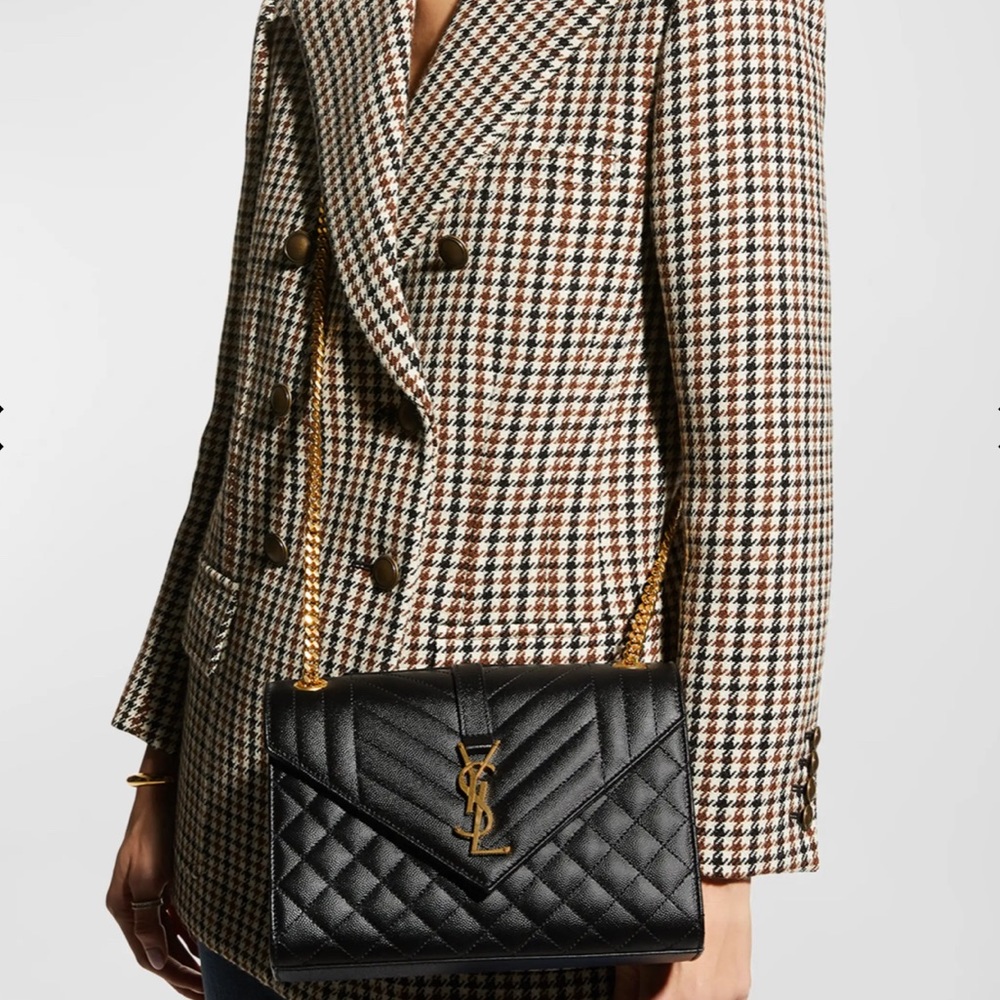 Envelope Triquilt Medium YSL Shoulder Bag in Grained Leather